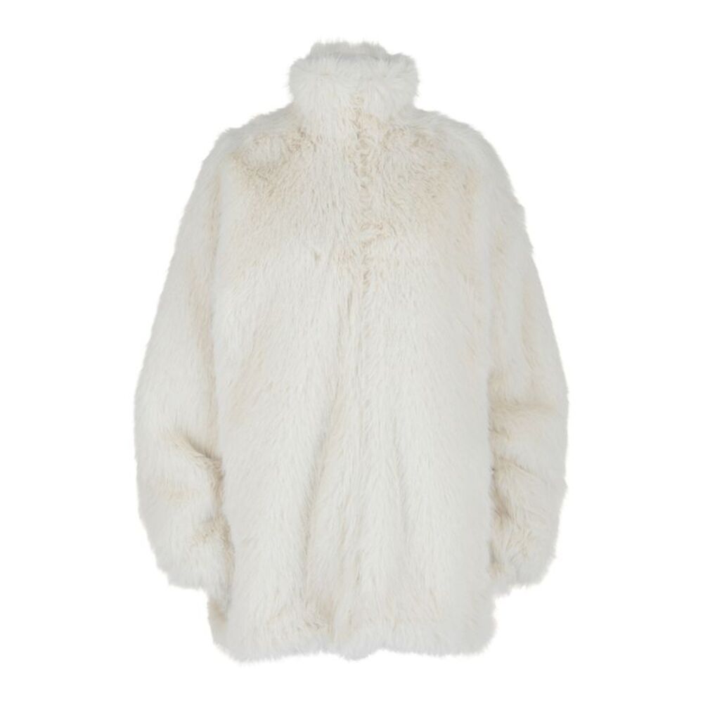 Balenciaga BB Logo Faux Fur Jacket White Womens